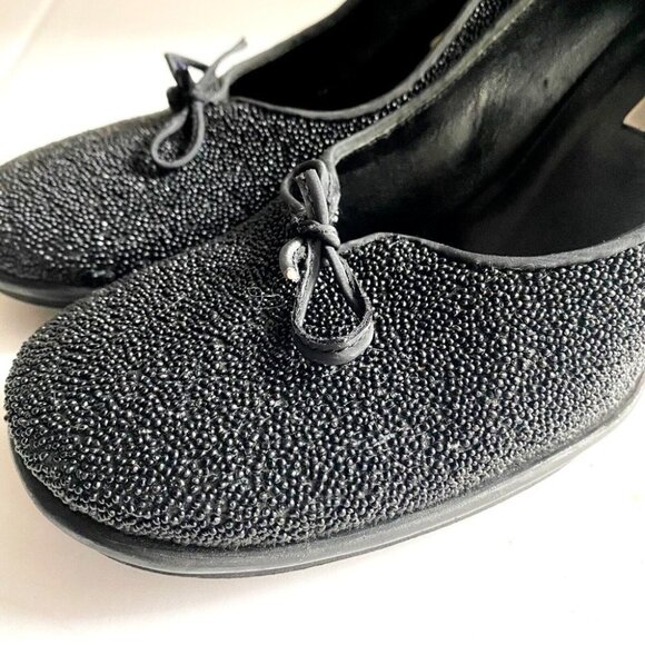 Vintage Y2k Barneys New York Co-op Beaded Black Square Toe Heels 9 Wide - Picture 6 of 11